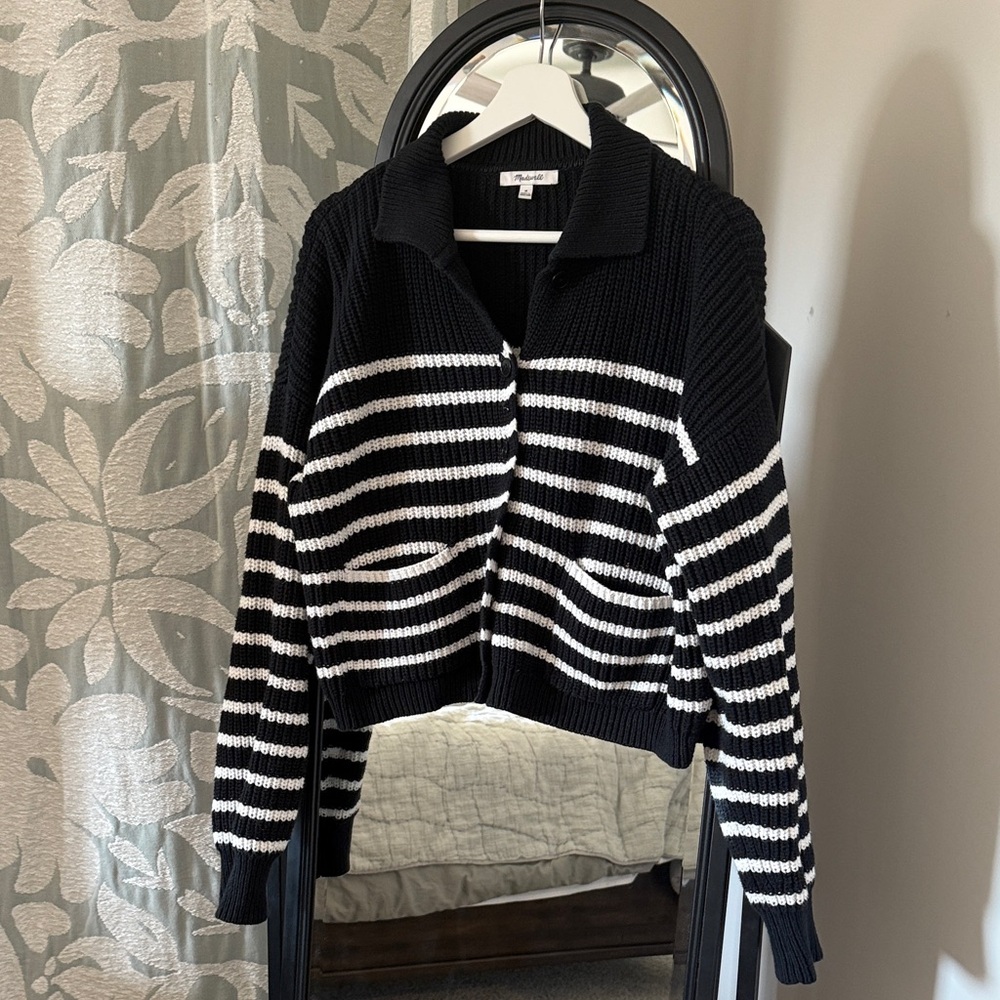 Madewell Black and White Striped Cardigan